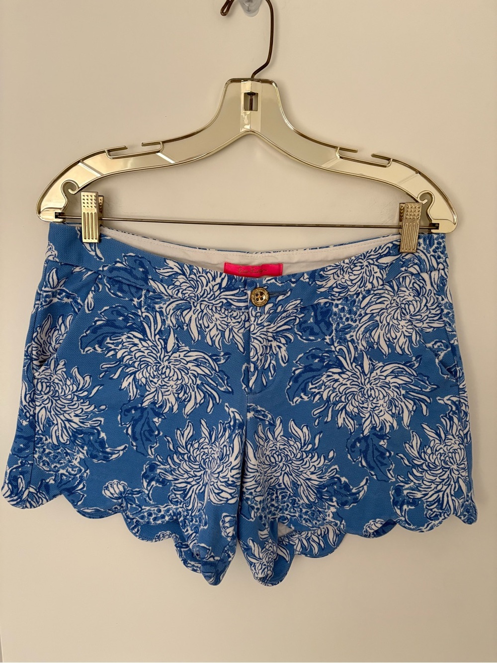Lilly Pulitzer Buttercup Knit Shorts Boca Blue Croc & Lock It Scalloped- Sz 6